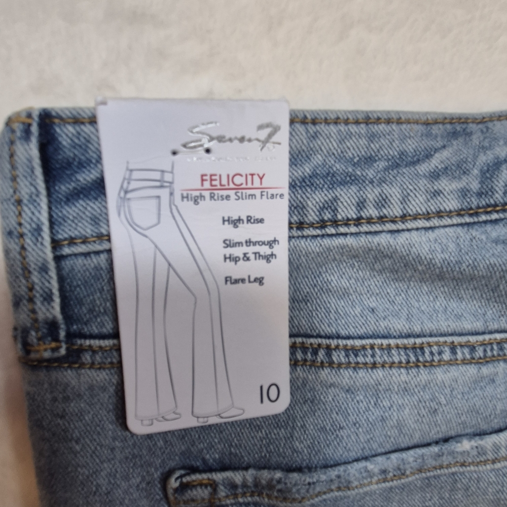 Seven7 Women's Flare Jeans - Distressed Blue - Picture 5 of 8